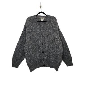 Vintage Celtic Country Ireland Wool Fisherman Cable Knit Cardigan Sweater XL